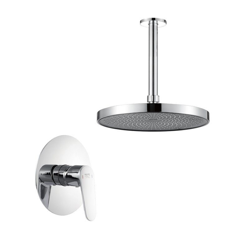 Ducha Para Empotrar. Juego de Mezcladora Monomando Con Regadera Redonda De 10”. Brazo Techo De 30 cm. Color Cromado. Garantía de por vida.