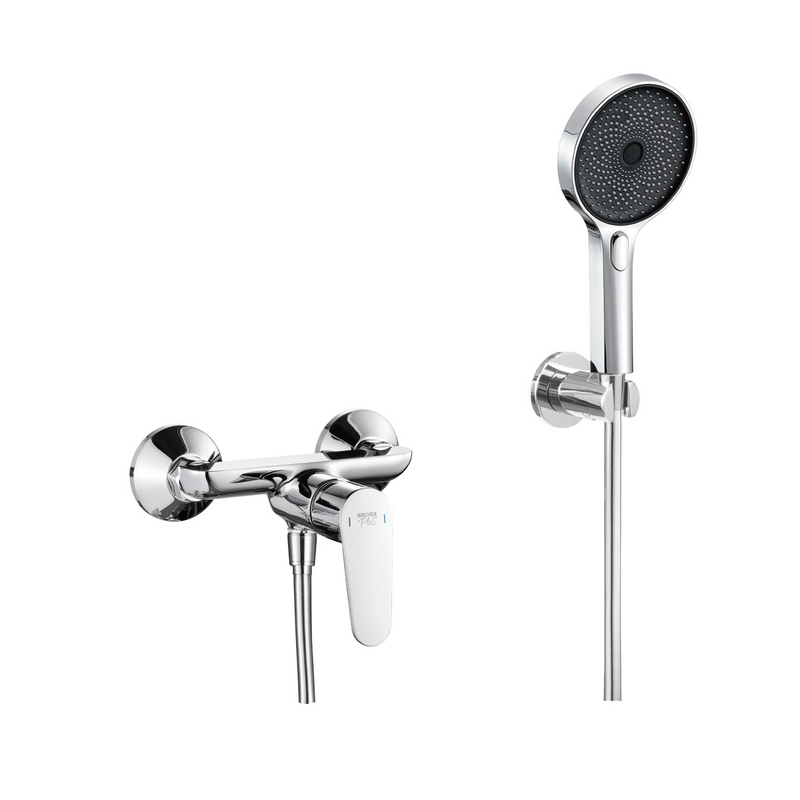 Grifo para Baño De Pared. Incluye Ducha Teléfono De 3 Funciones y Manguera Flexible. Llave pluma Color Cromado. Garantía De Por Vida.