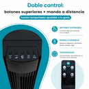 Abanico de Torre 46" Negro 45-55W 110V con Pantalla LED y Control Remoto. Ventilador de 3 Velocidades y Oscilación 90°. (117cm)