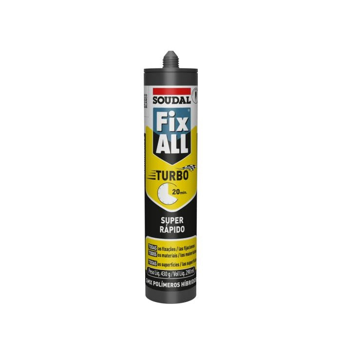 High TackFix ALL Turbo 290 Ml Adhesivo sellador de polímero ultra rápido, color blanco, SOUDAL  high tack