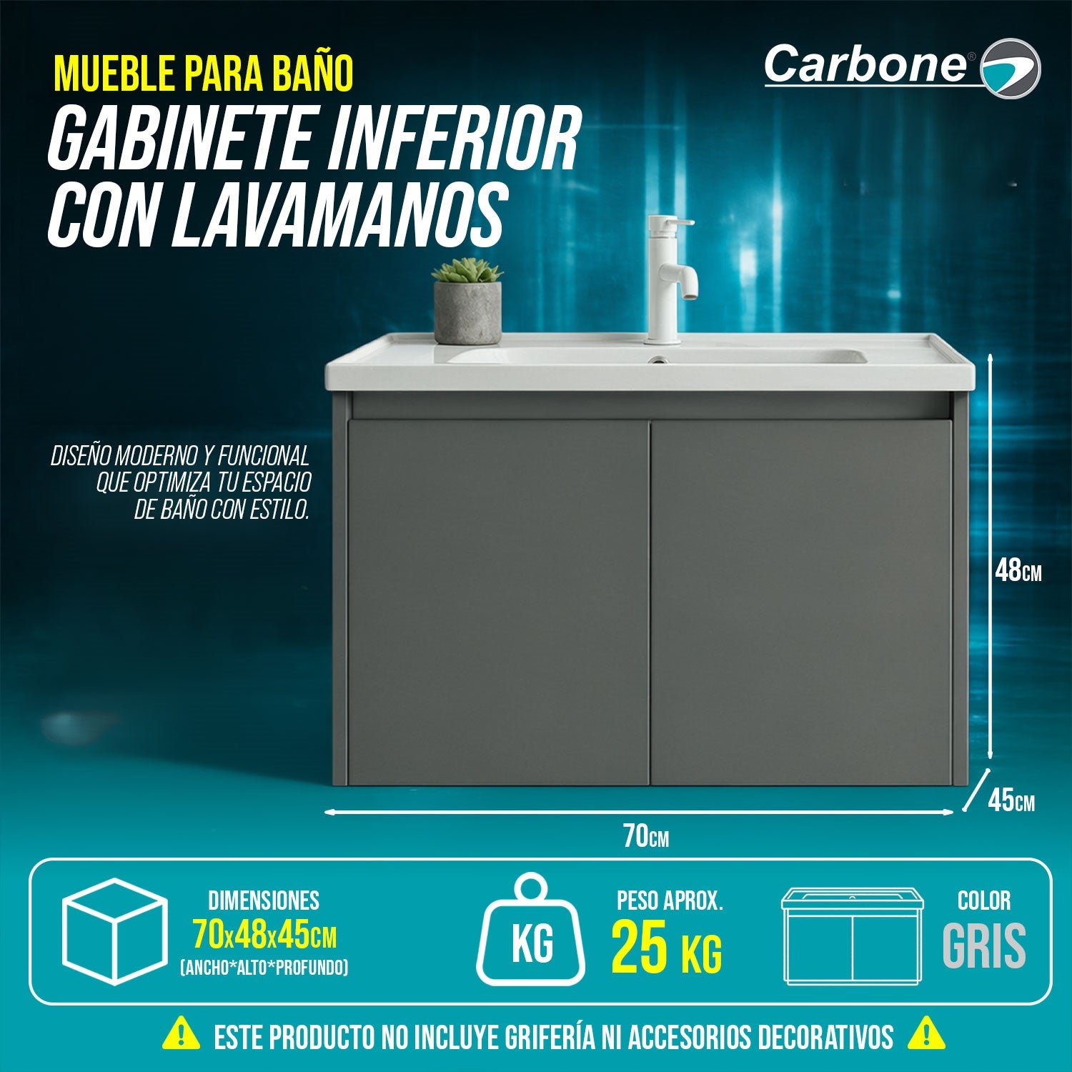 Mueble para baño Gabinete Inferior con Lavamanos 70×48×45 cm Mueble Moderno color gris