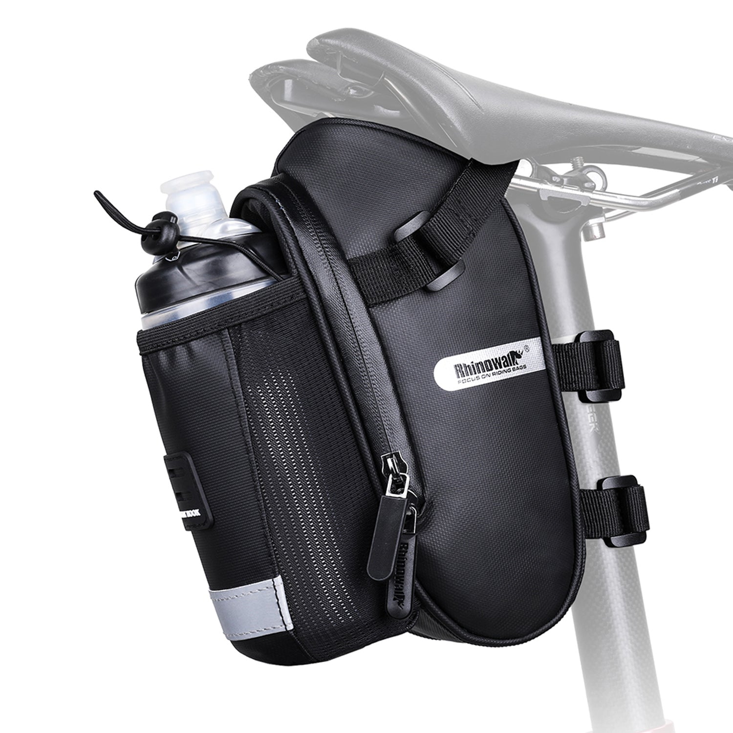 Bolso Para Asiento De Bicicleta Con Porta Termo Negro Rhinowalk