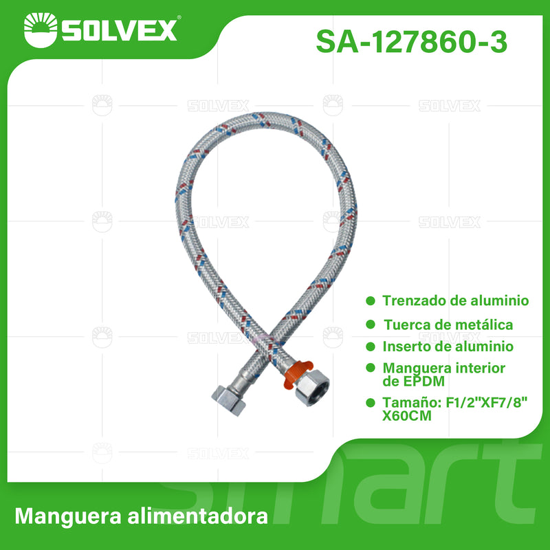 Tubo De Abasto Manguera Flexible 60Cm. Aluminio Trenzado Con Tuercas Metálicas H1/2'' x H7/8''.