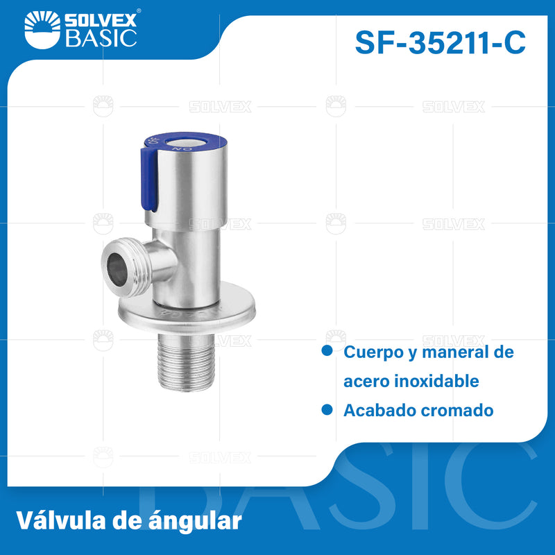 Llave de Ángulo para Lavamanos y fregadores. Válvula cromada de Acero Inoxidable.