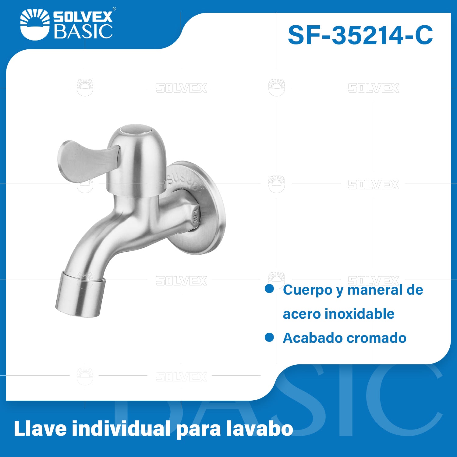 Llave de Agua para Pared cromada. Pluma Grifo Individual en Acero Inoxidable con Tapa.