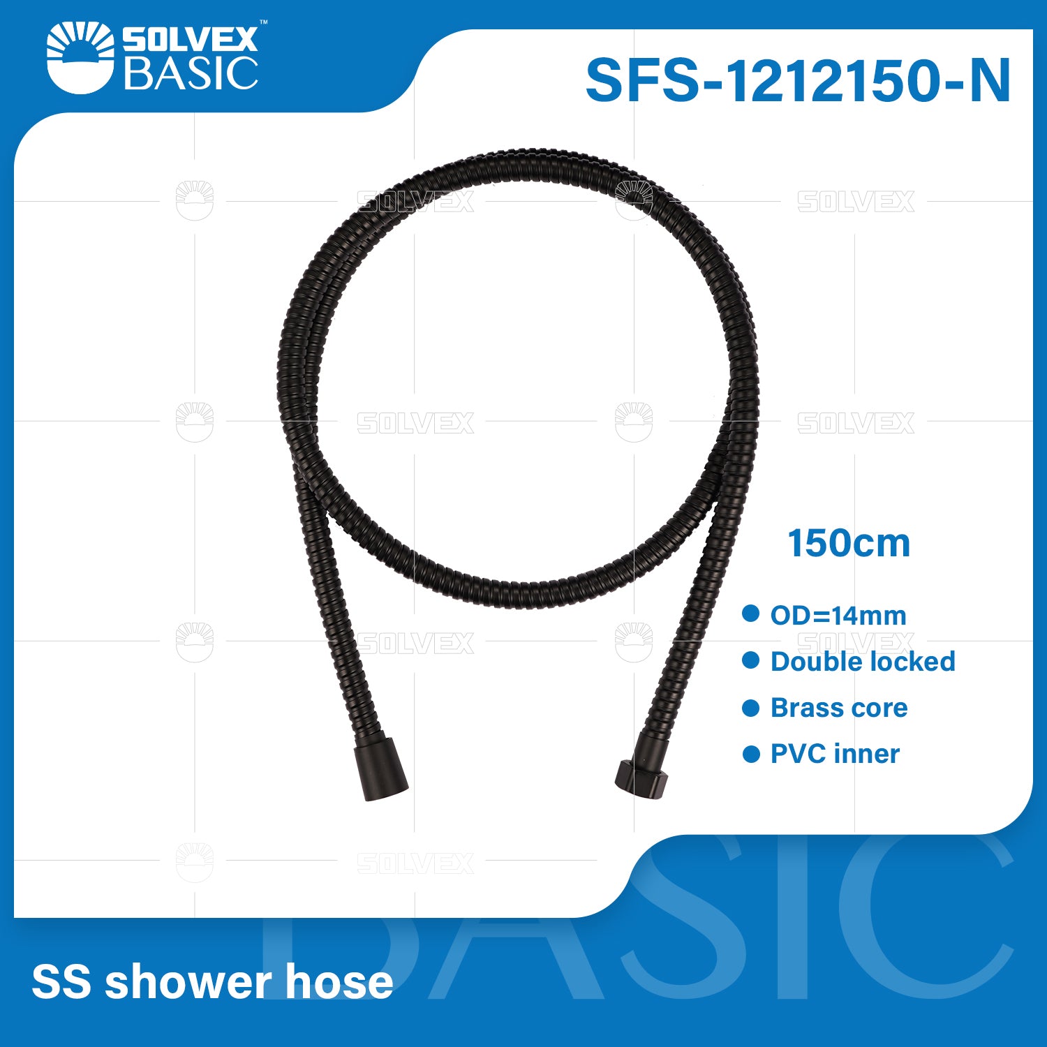 Manguera Flexible de Ducha Negra 150cm. Repuesto Universal para Regadera Teléfono de acero inoxidable.