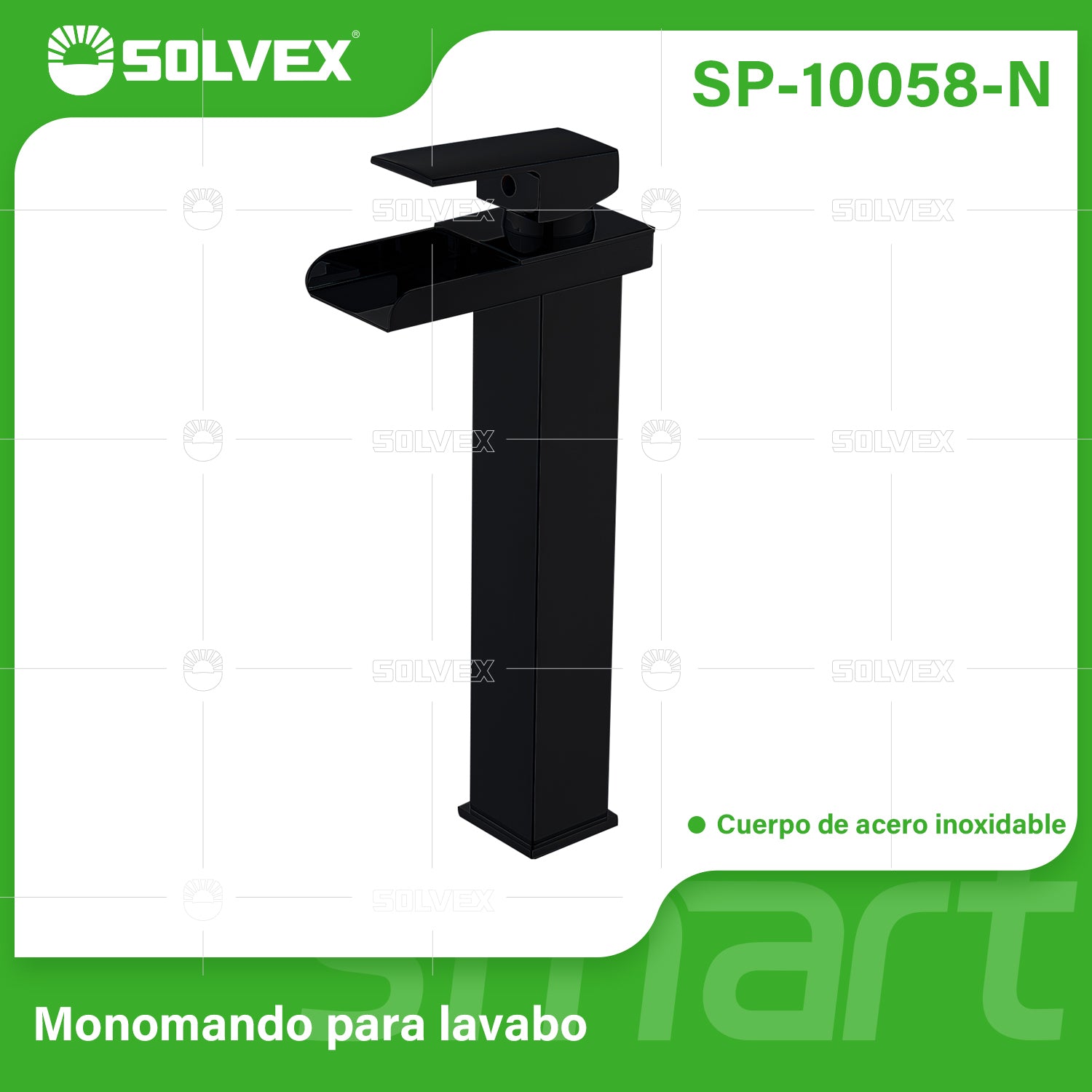 Llave de Lavamanos Individual Alta. Color negro. Grifo para Lavabo. Pluma Agua Fría y Caliente.