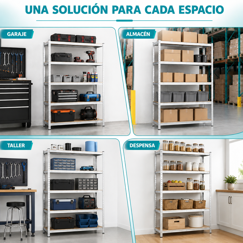 Estantería Metálica Galvanizada de 5 Repisas Ajustables (180x120x40cm). Estante Organizador de Acero con Capacidad de 175Kg por Nivel.