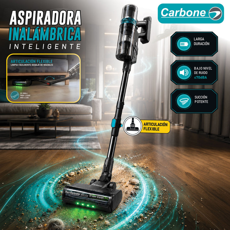Aspiradora Inalámbrica Inteligente 400W 28KPa Recargable. Succión de Alta Potencia con Filtro HEPA y Cepillo Anti-Enredos.