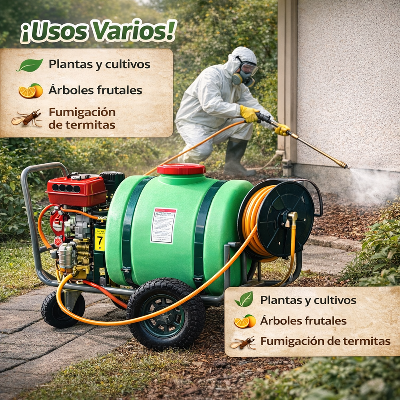 Fumigadora Agrícola De Gasolina 160 L Con Ruedas. Bomba de Fumigación para Cultivos. Pulverizador De Motor Motofumigadora