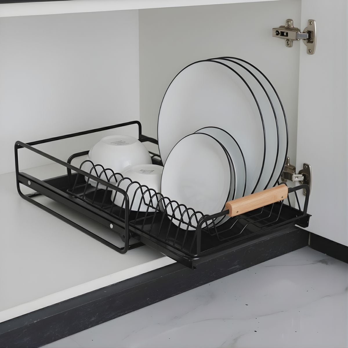Organizador Escurridor de platos deslizable para muebles gabinetes de cocina. Color Negro 41x28.5x13cm Hierro. Acabado Duradero. Organizador de Vajillas