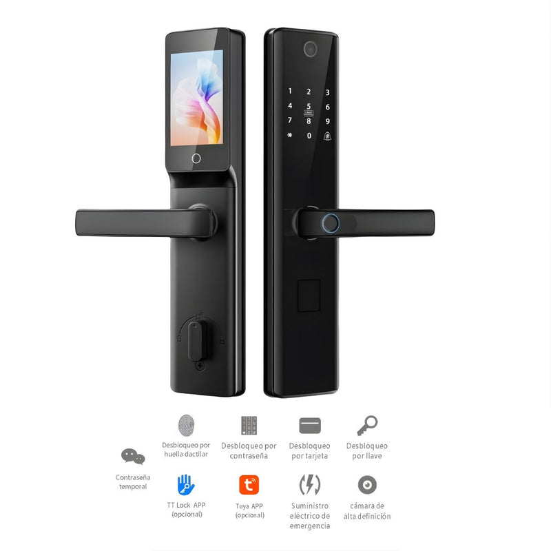 Cerradura Inteligente Digital Cerrojo Smart Lock 6 en 1. Llave Huella contraseña Bluetooth Camara app fácil de instalar