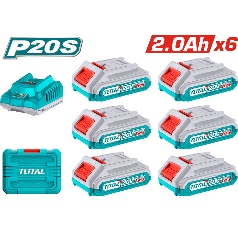 Baterías de Iones de Litio 20V 2.0Ah (6 unidades) y cargador. Compatible con Herramientas P20S KIT