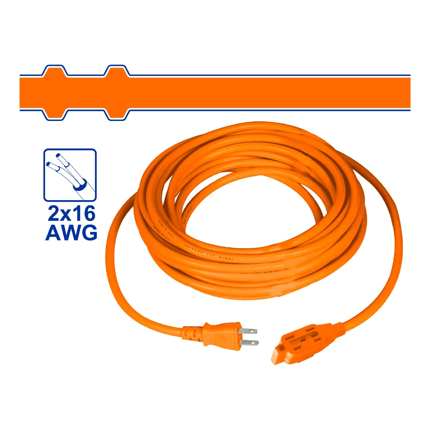 Extensión Eléctrica Polarizada 125V-60Hz 2x16AW Long 30m Corriente: 10A Extensión Naranja