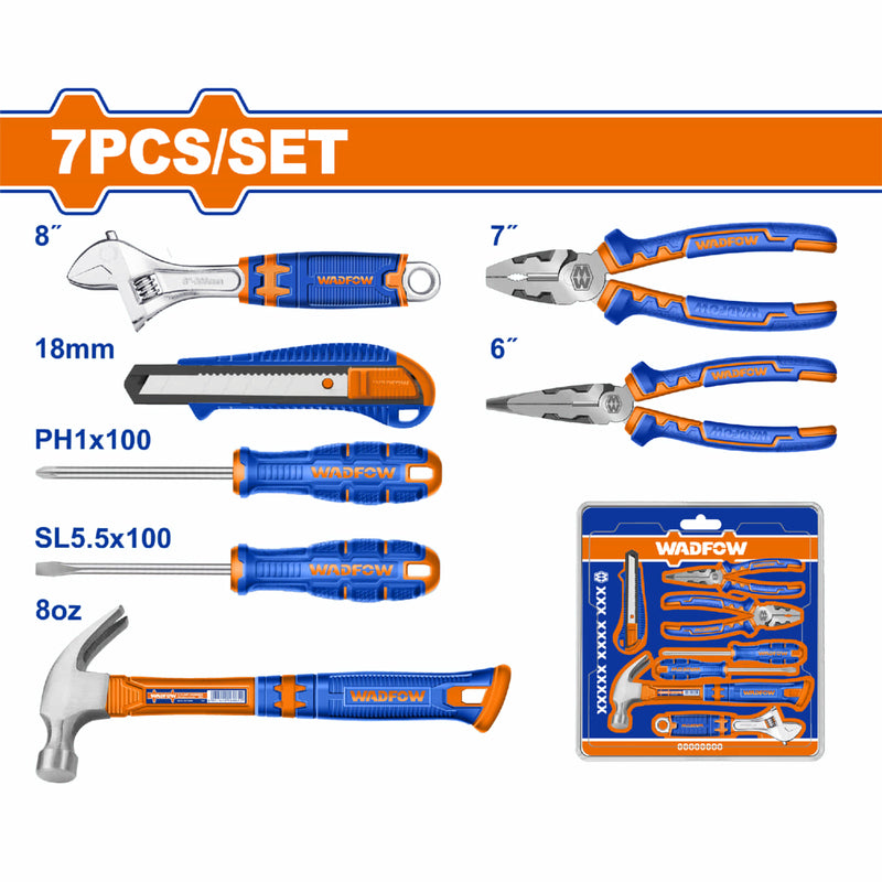 Herramientas Manuales 7 pzas. (Alicates, martillo, llave, cuchilla, destornilladores) Juego