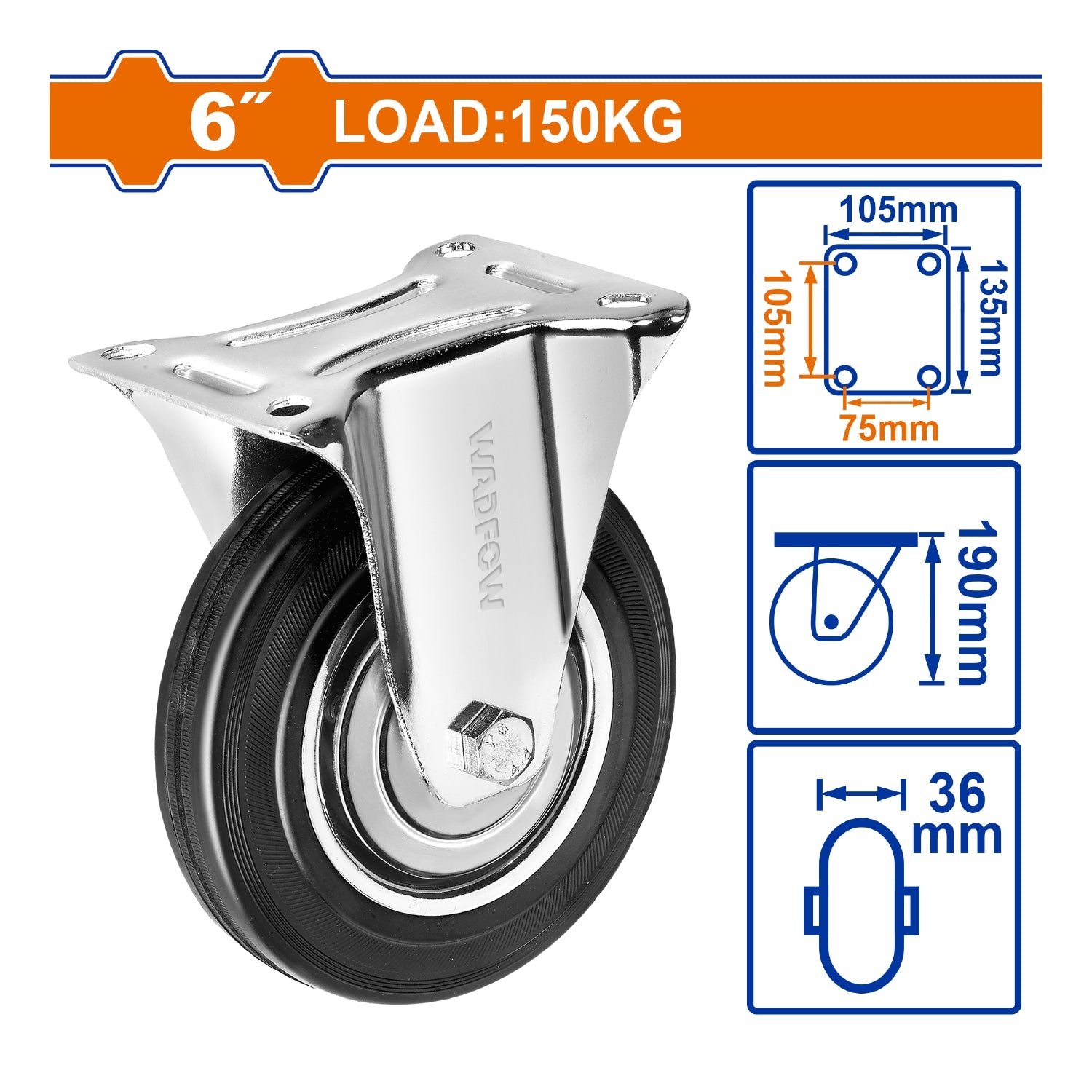 Rueda Giratoria Rígida De 6" Serie Trabajo Pesado Carga: 150kg Rueda: Acero + Goma