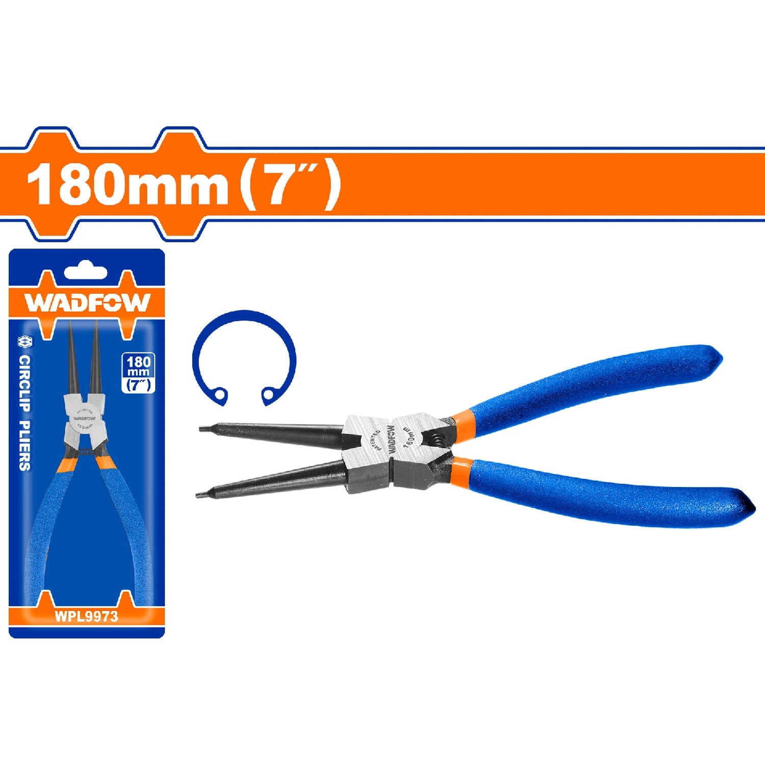 Alicate punta recta 180mm(7") Incluye anillo de retención interno 1.8mm. Acero al carbono.
