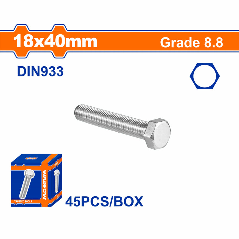 Tornillos Hexagonales 18x40mm Rosca completa. Grado 8.8 Galvanizado. Pernos Hexagonales 45 pzas.