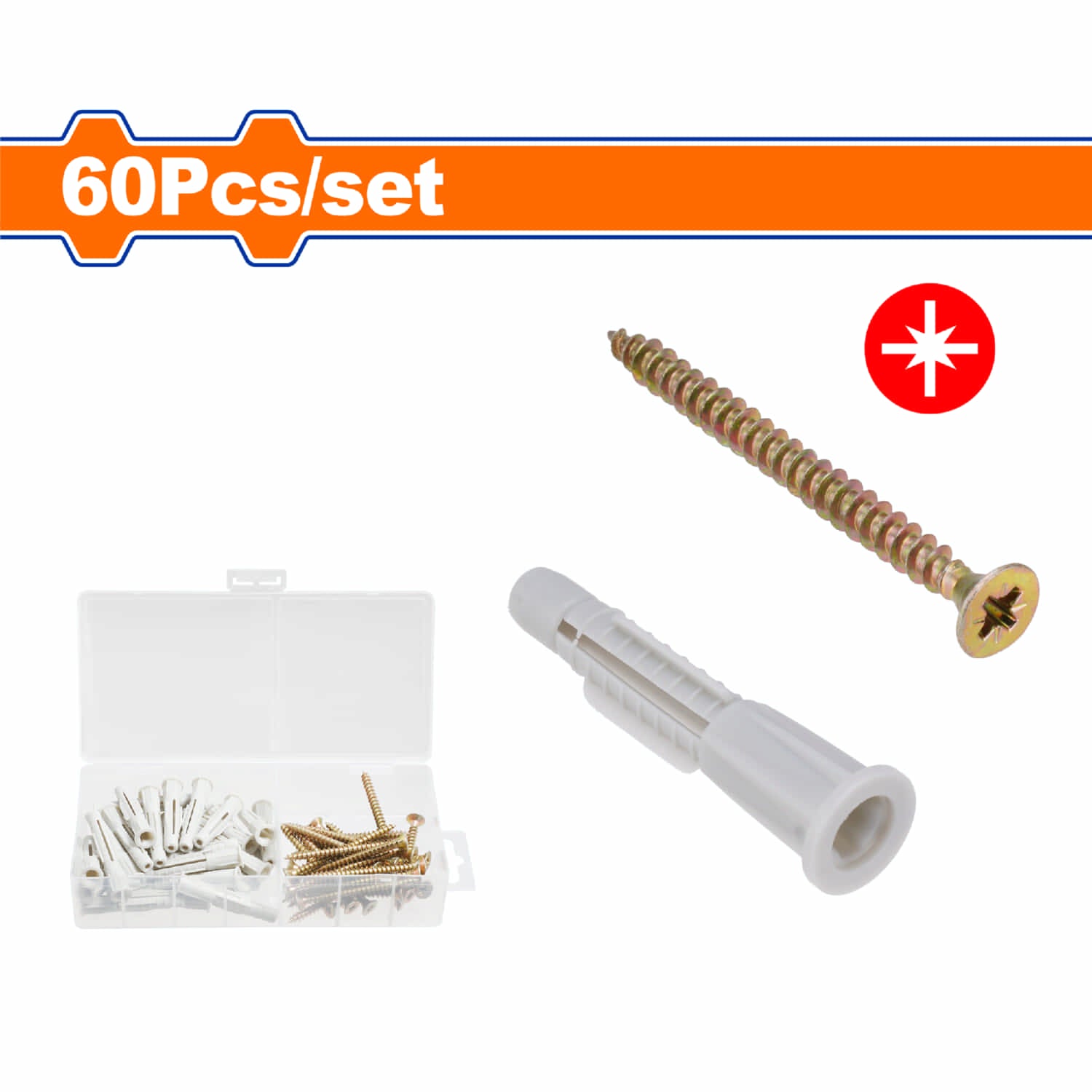 Tornillos para Aglomerado 5x60mm (30 pzas) y Anclajes de Plástico 8x52mm (30 pzas) , Acero Galvanizado, Pozidrive  Set de 60 Piezas. Madera comprimida.