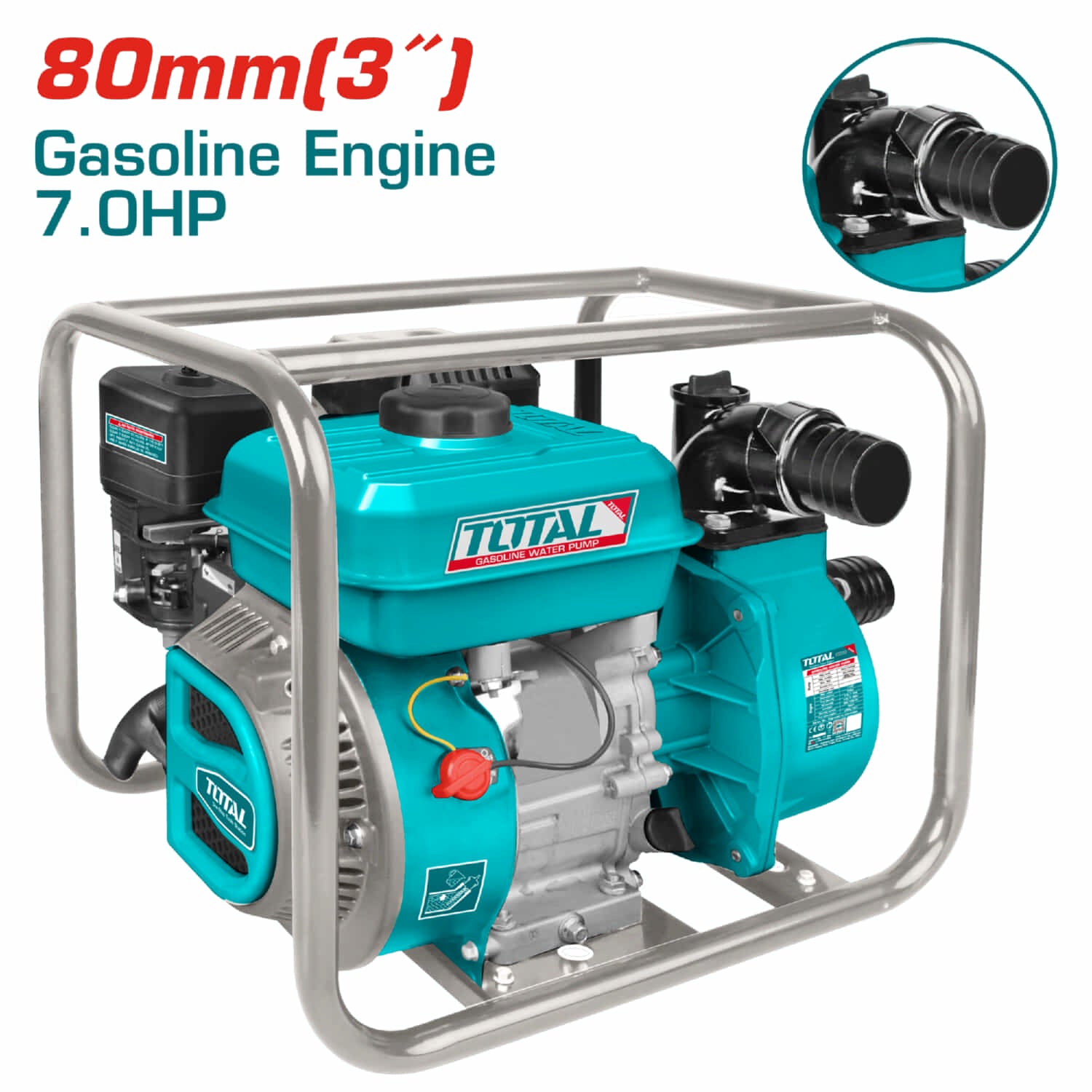 Bomba agua a gasolina 7.0 HP,salida 80mm diam. Flujo max. 1000L/min(lift 32m)