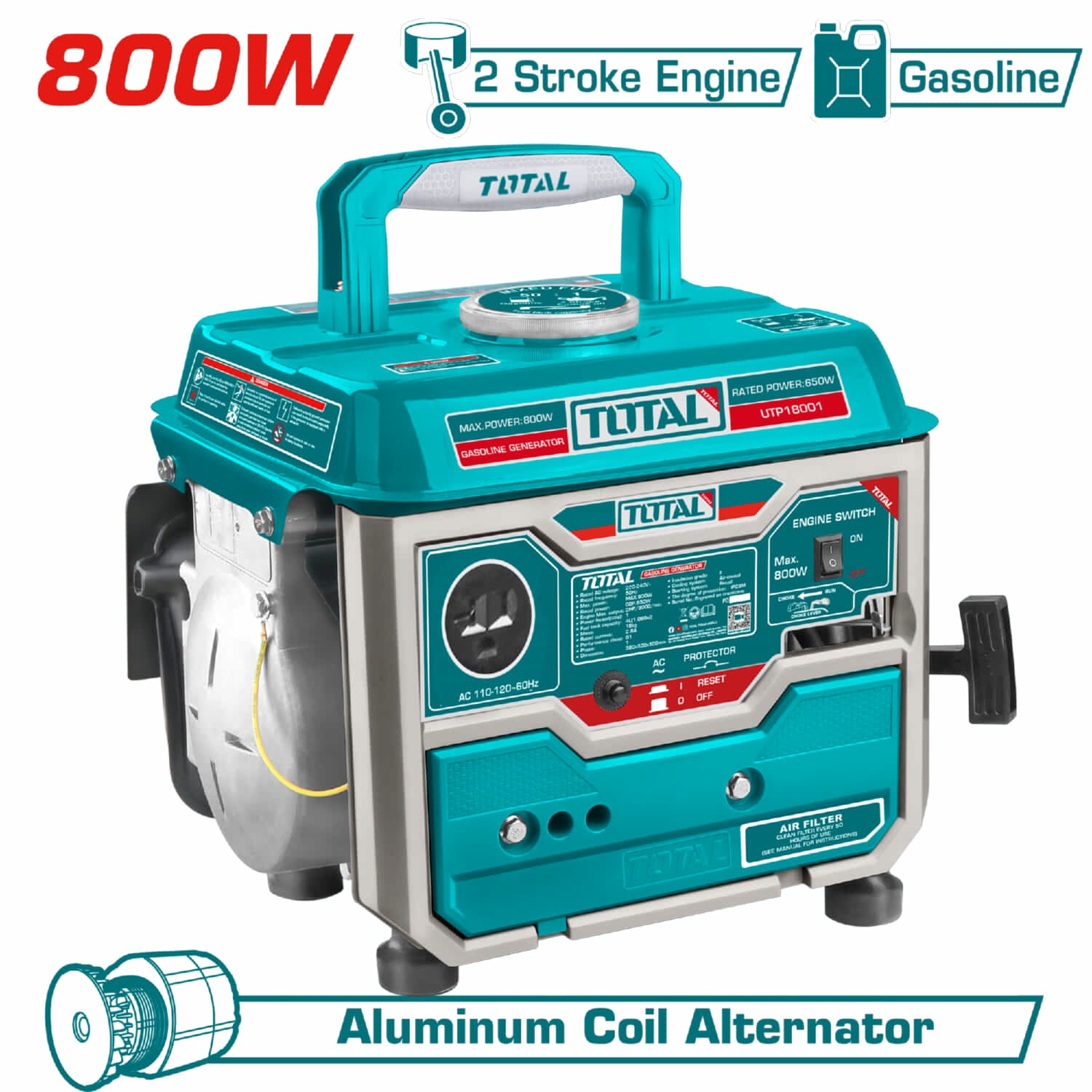 Generador a gasolina de 800 watts 110V 60 htz. Motor 2T(6 meses)