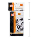 Lápices de carbón de 12 piezas en caja de lata, pbh