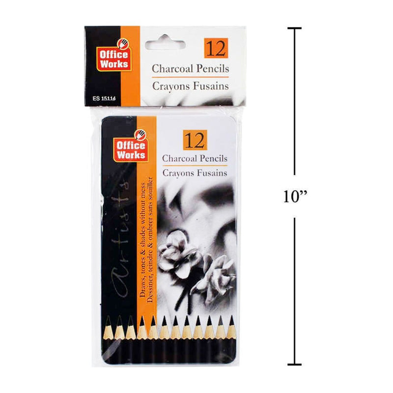 Lápices de carbón de 12 piezas en caja de lata, pbh