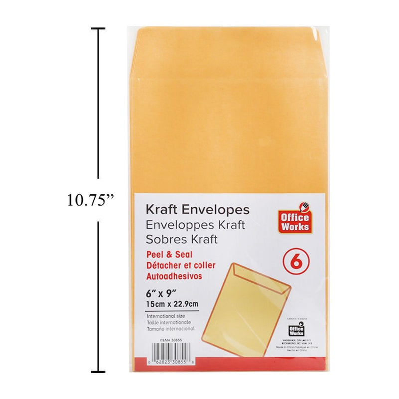 Sobres Kraft manila de 6 piezas de 6 "x 9" Pelar y sellar