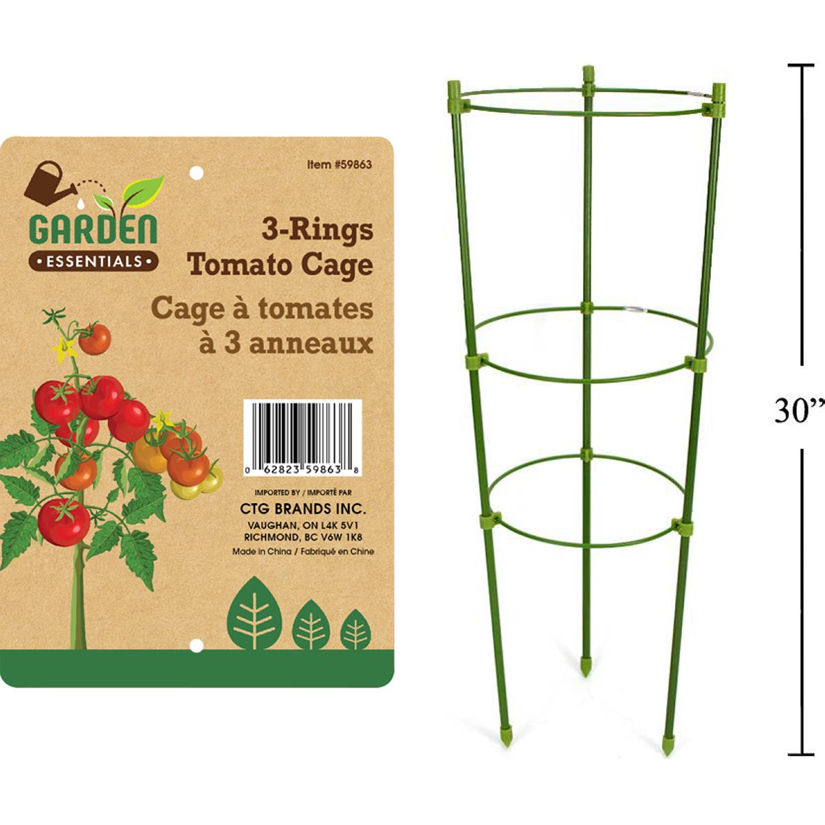 Garden E. Jaula de tomate con 3 anillos de 30 ", etiqueta colgante
