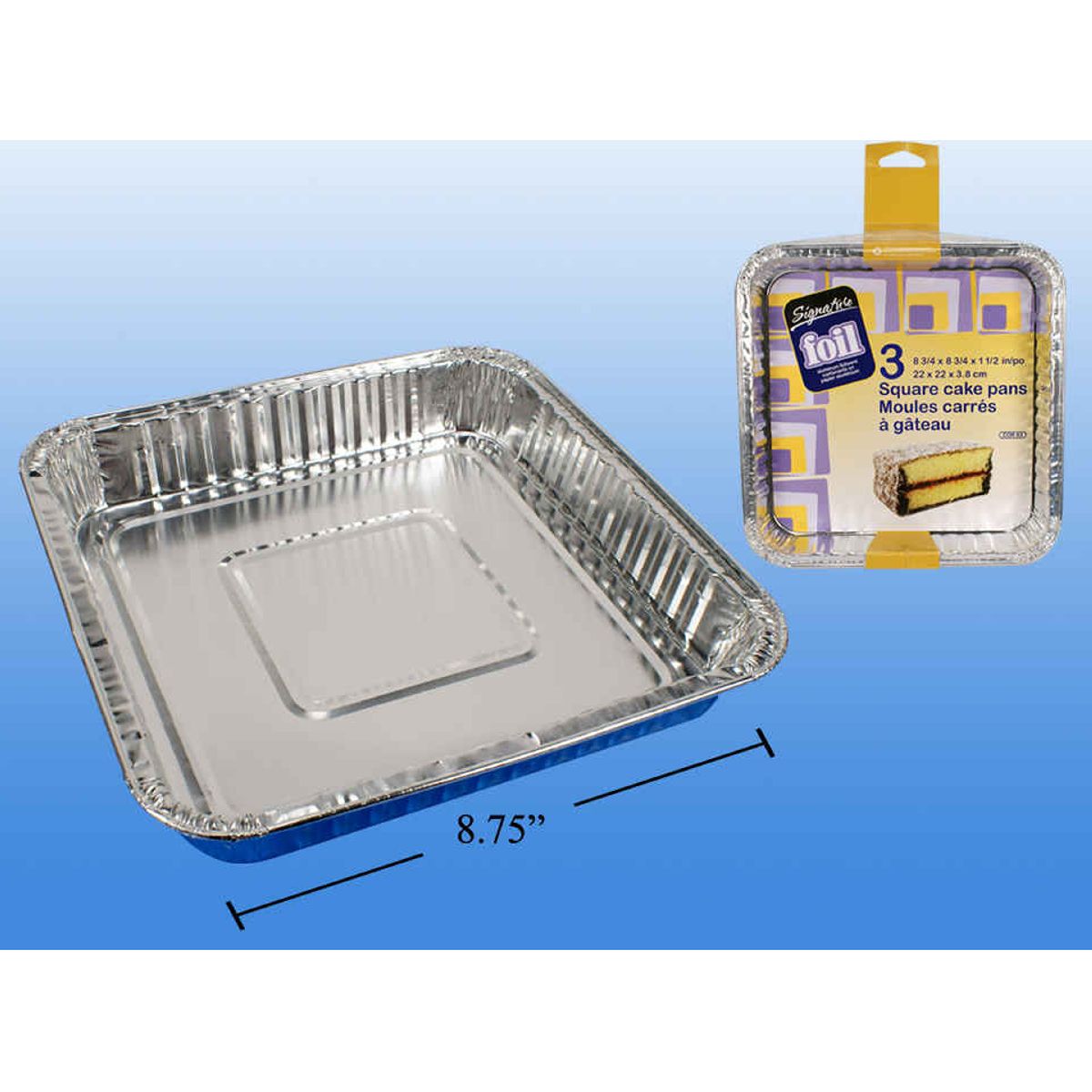 Moldes para pasteles cuadrados de papel de aluminio, 3 piezas, 9 ", 8-3 / 4x8-3 / 4x1-1 / 2"