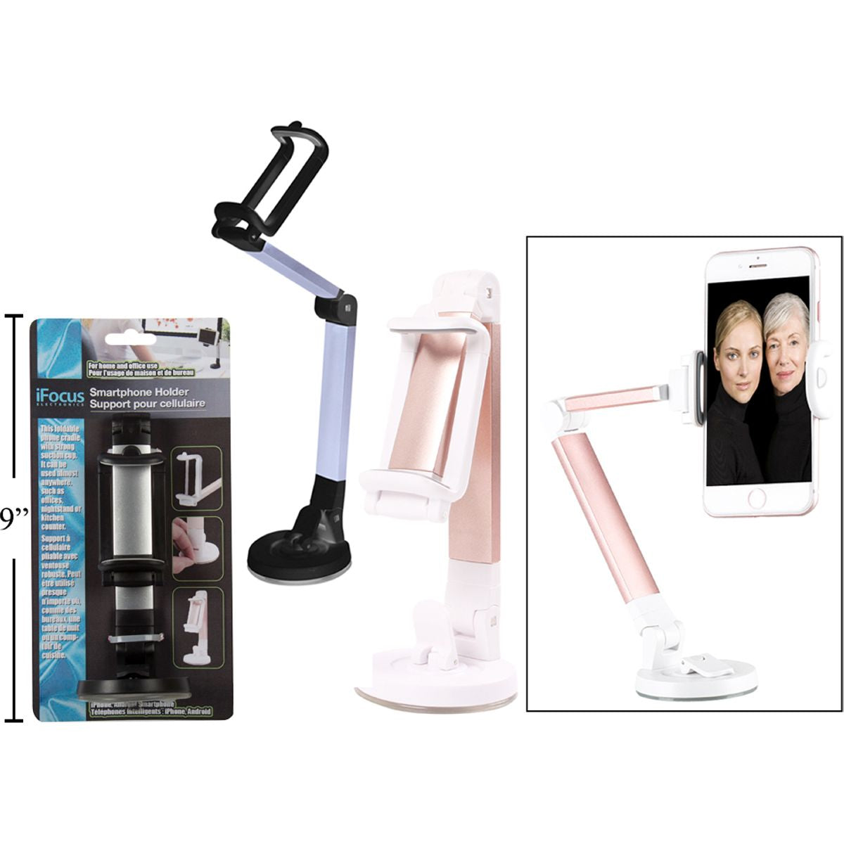 iFocus Soporte para teléfono inteligente con ventosa  (1pza) (Viene en colores variados al azar)