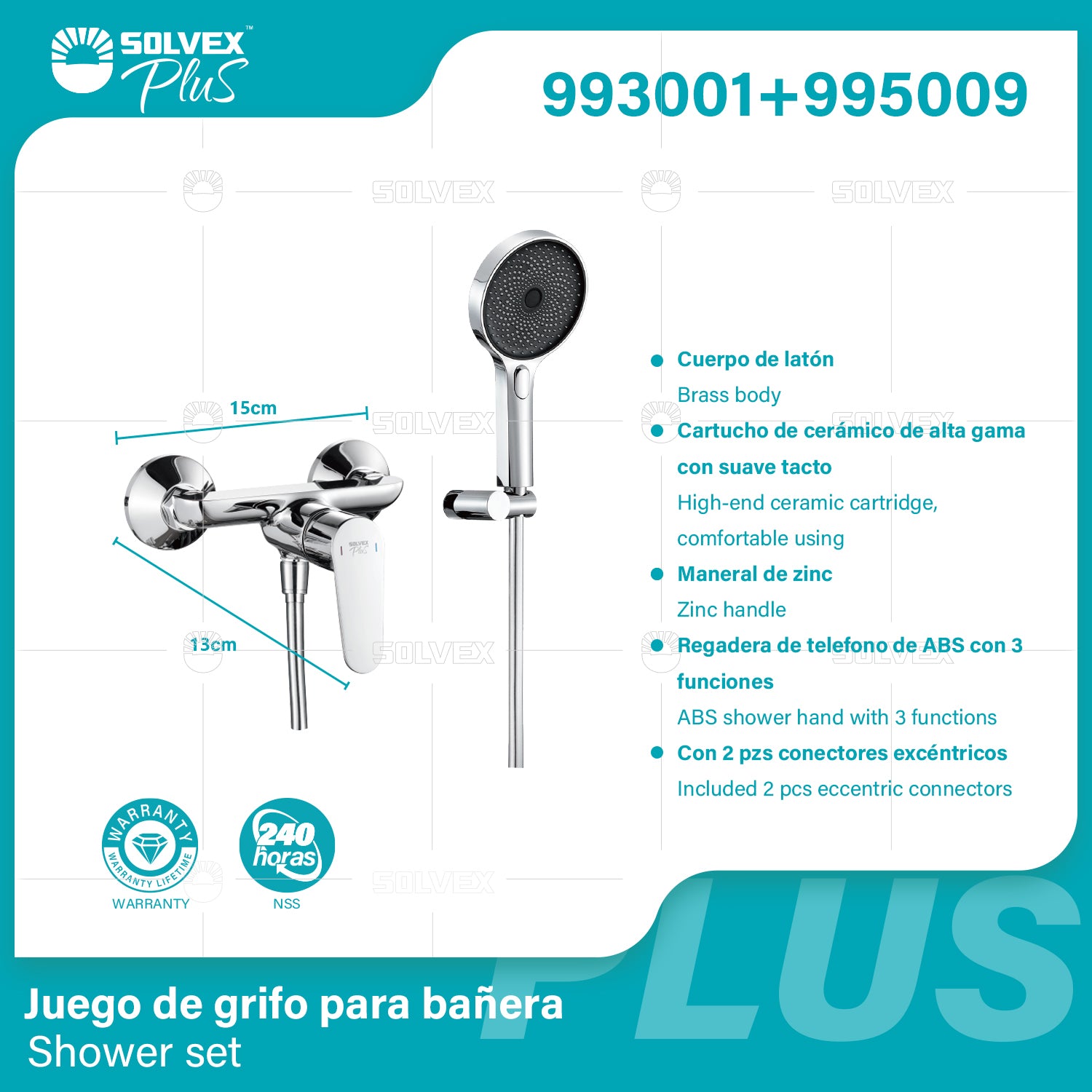 Grifo para Baño De Pared. Incluye Ducha Teléfono De 3 Funciones y Manguera Flexible. Llave pluma Color Cromado. Garantía De Por Vida.