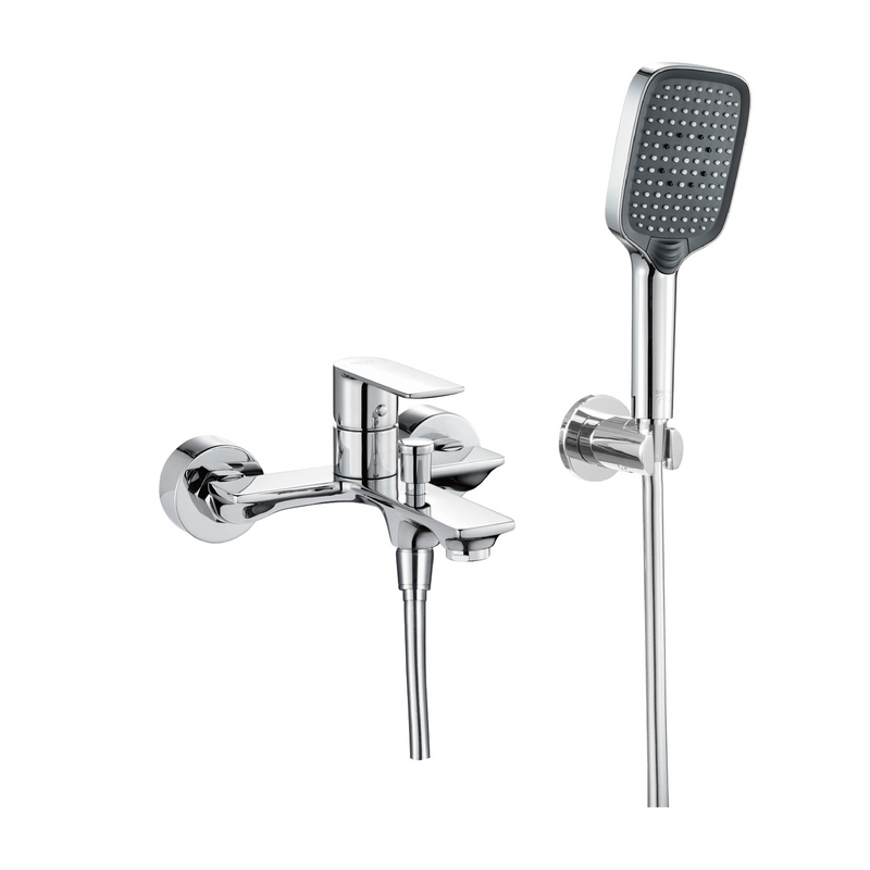 Grifo Para Baño De Pared Con Ducha Teléfono De 3 Funciones. Mezcladora Monomando Con Manguera Flexible Y Conectores. Garantía De Por Vida.