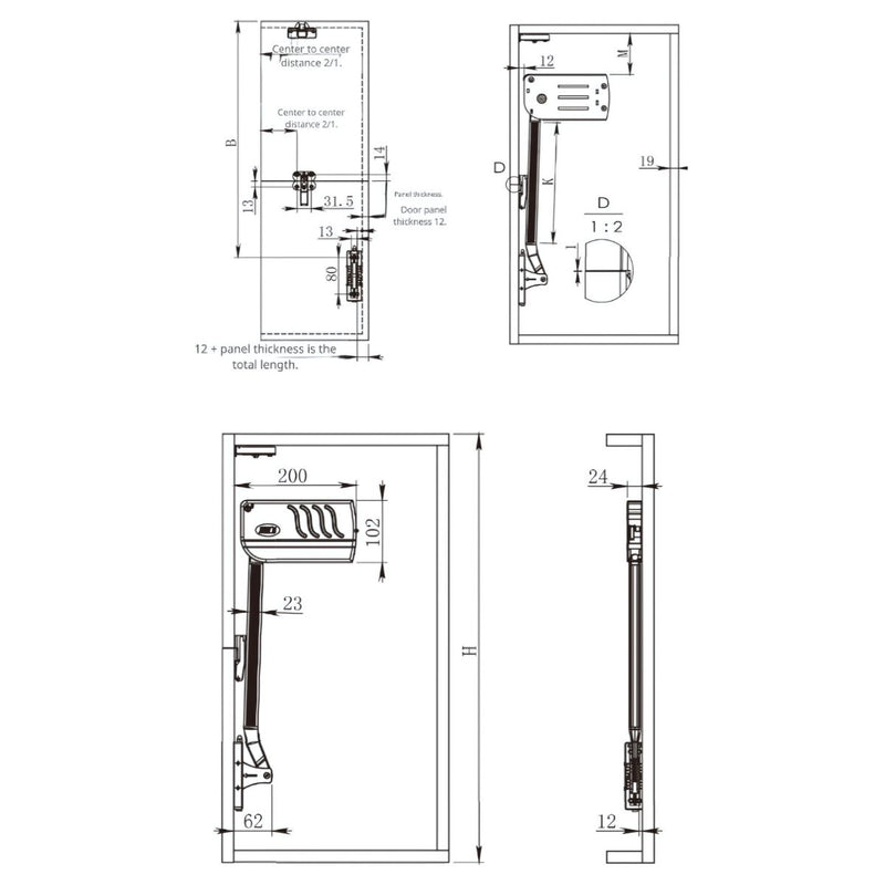 Mecanismo Hidráulico para Puertas gabinetes cocina Abatibles. Sistema de Apertura Vertical para Muebles Altos. Brazo con Bisagras Incluidas.