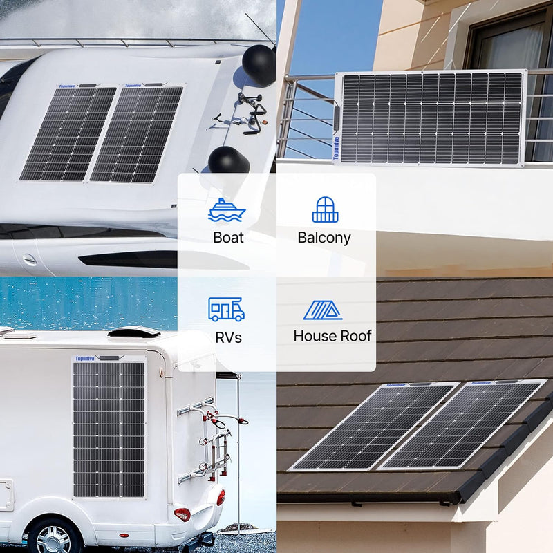 Panel solar de 100W, monocristalino flexible, ultradelgado, para RV, barcos o autos.
