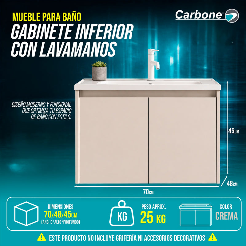 Mueble para baño Gabinete Inferior con Lavamanos 70×48×45 cm Mueble Moderno color Beige Crema