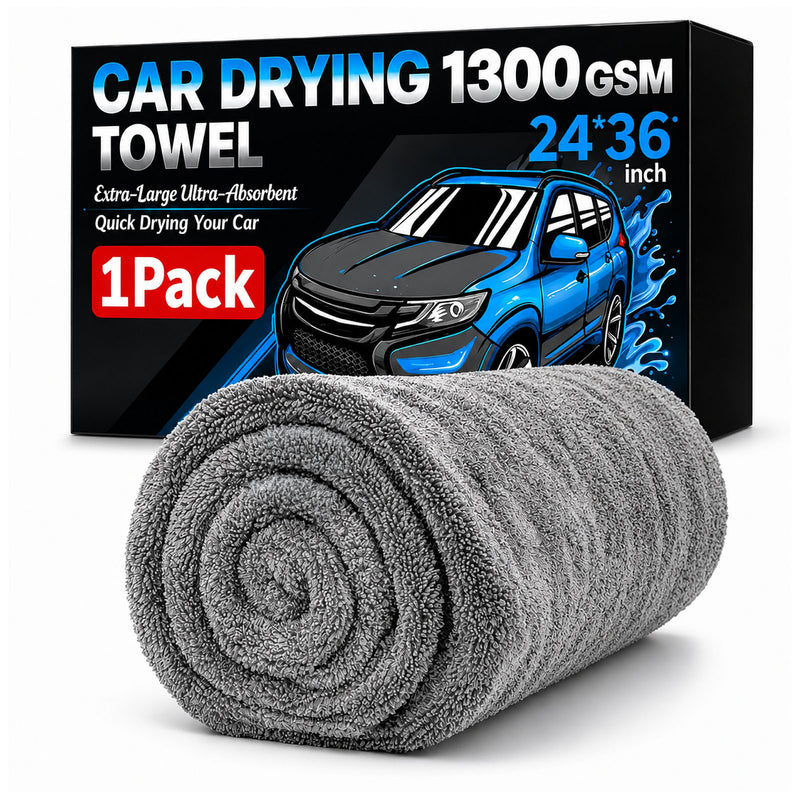 Toalla paño de Microfibra Ultra Absorbente para Secado de Autos Gruesa 1300 GSM. Paño de Secado Automotriz 60×90 cm (24×36"). Color gris.