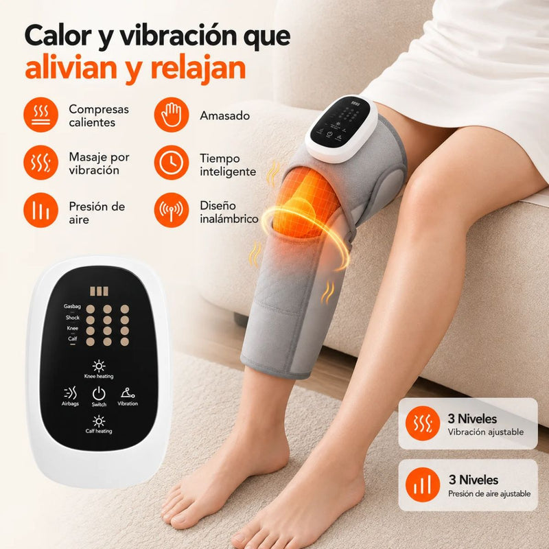 Masajeador de Rodilla con Compresión de Aire, Rodillera para Masaje por Vibración y Calor Envolvente, USB Recargable Batería 4000mAh. Color Gris.