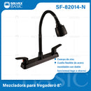 Grifo Mezclador 8" para fregador de Cocina. Pluma Llave Negra con Cuello Flexible y Doble Función.