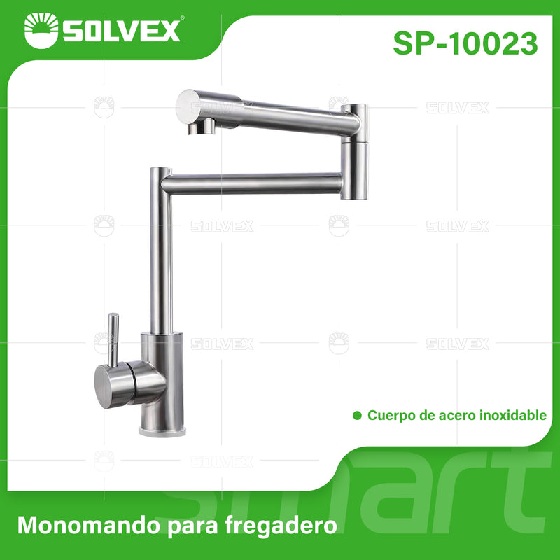 Grifo de fregador. Acabado Cepillado. Acero Inoxidable. Pluma Llave Mezcladora para Cocina. Brazo Articulado de Doble Sección.