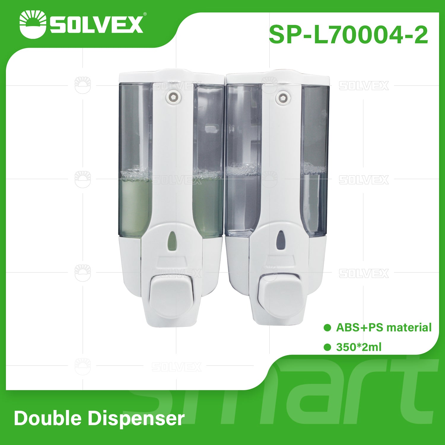 Dispensador de Jabón líquido Doble Blanco 2x350ml para Baño y Cocina. Plástico ABS. Ideal para Shampoo.