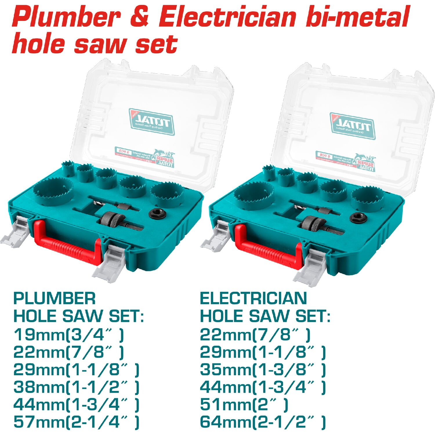 Sierra perforadora bimetalica para plomeros y electricistas. Incluye 2 Set de 9 piezas.
