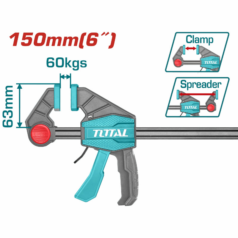 Prensa sargento de Barra de 6". Medidas de la Prensa: 63 x 150 mm. Max.fuerza de la prensa: 60 Kg.