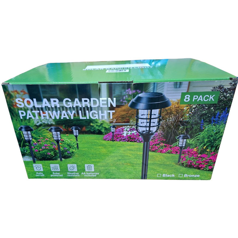 Lampara Solar Para Césped Tipo Estaca LED. (Pack de 8) Lampara Negra Con Panel Solar Integrado. Para Jardín. (Luz Cálida). Foco