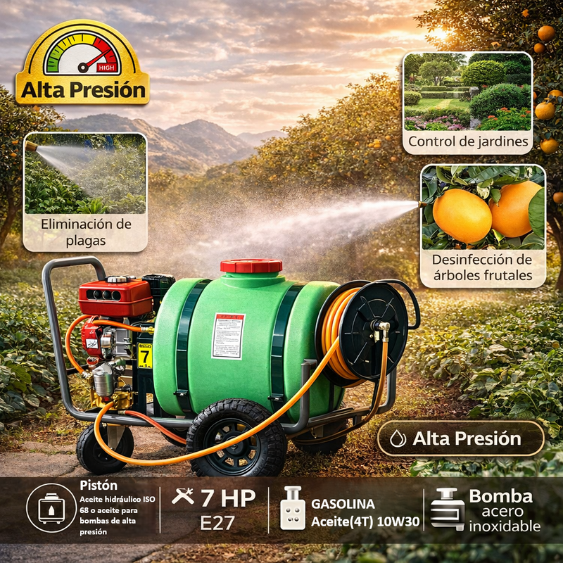 Fumigadora Agrícola De Gasolina 160 L Con Ruedas. Bomba de Fumigación para Cultivos. Pulverizador De Motor Motofumigadora