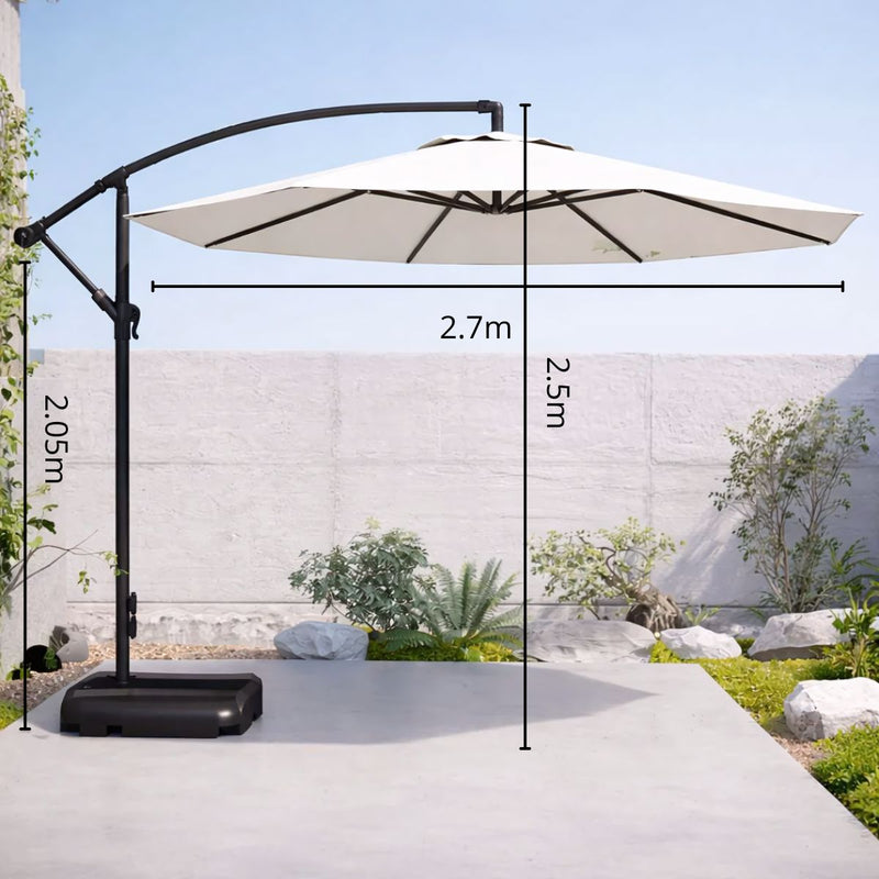Sombrilla De Patio 2.7 mts Lona anti-UV Con Base Pesada de agua. Paraguas Para Jardín Exteriores. Color Blanco.
