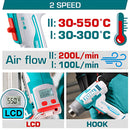 Pistola De Calor Inalámbrica. 20V. 300/550°C. Con pantalla LCD. Batería Y Cargador Por Separado. Blower