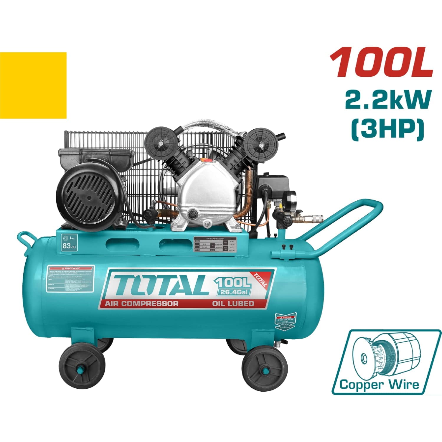 Compresor De Aire De Correa, 100L(26.4Gal) 2.2Kw (3HP)  110-120V~50/60Hz.