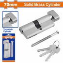 Cilindro de cerradura con pomo giratorio con perfil europeo 35/35 (70 mm) Niquel Satinado. Incluye 3 llaves. Cerradura cilindro europea.