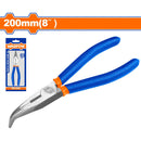 Alicate de punta doblada 8"/200mm. Pulido y antióxido. Con mango de plástico.